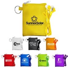 aerial view a group of tall stretchy ear bud pouch, image 1 of 2