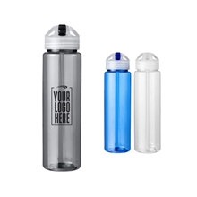 aerial view a group of 32 oz pet sports bottle with flip up straw, image 1 of 3