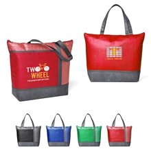 aerial view a group of hexagon pattern non - woven cooler tote bag, image 1 of 2