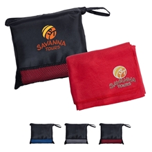 aerial view a group of travel blanket in pouch, image 1 of 3