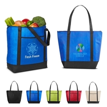 a group of medium size non - woven cooler tote bag with zipper