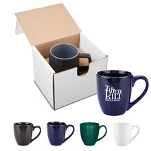 aerial view a group of prime line 15oz bistro style ceramic mug gift set, image 1 of 2