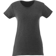 aerial view a heather dark charcoal (988) womens bodie crew neck short sleeve tee, image 1 of 7
