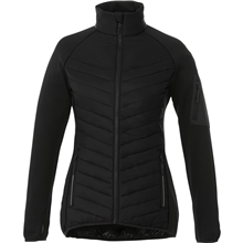 aerial view a black/black (995) womens banff hybrid insulated puffer jacket, image 1 of 4