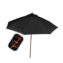 aerial view a black 9- foot premium wooden market umbrella, image 1 of 3