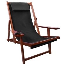 a black deluxe wood sling recliner chair