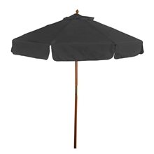a black 7 market umbrella with valances