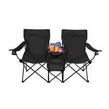 aerial view a black the big chill double folding chair with cooler, image 1 of 2