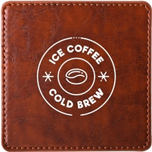 aerial view a brown watson square pu leather coaster single, image 1 of 3