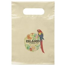 aerial view a buff die cut handle dynamic color plastic bag 7x10, image 1 of 2