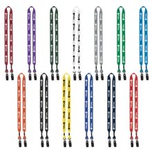a group of 3/4 2- ended polyester lanyard with metal crimp metal bulldog clip