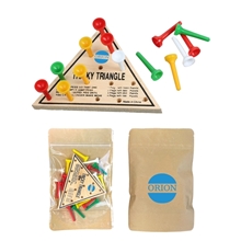 a tan/assorted colored tricky triangle iq peg game
