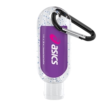 aerial view a unscented sanitizer scent & black carabiner & blue moisture bead 1.9 oz single color moisture bead sanitizer in clear bottle with carabiner, image 1 of 2