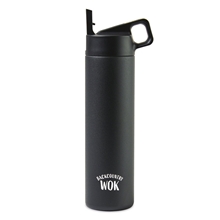 aerial view a black powder miir(r) vacuum insulated wide mouth leakproof straw lid bottle - 20 oz, image 1 of 6