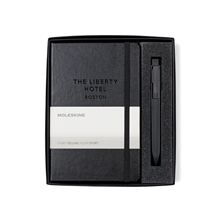 aerial view a black moleskine(r) medium notebook and go pen gift set, image 1 of 7