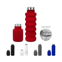 aerial view a group of 17 oz collapsible silicon water bottle, image 1 of 2