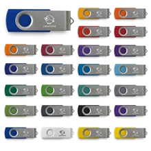 aerial view a group of classic colored swing swivel usb flash drives - saver, image 1 of 2