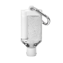 aerial view a group of 1.9 oz duo bottle sanitizer + spf 15 lip balm + carabiner, image 1 of 2