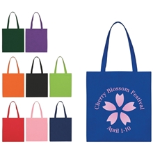 aerial view a group of non woven multi color economy tote bag 13.5 x 14, image 1 of 4