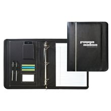a black leatherette zippered binder padfolio