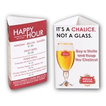 a white small 3- sided 11 pt. 4 x 6 glossy table tent