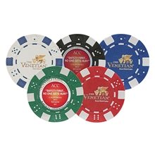 aerial view a group of 11.5 g professional clay poker chips w / 4 color process (versaprint(tm)), image 1 of 2