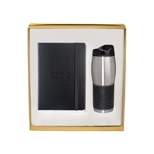aerial view a black leeman tuscany(tm) journal and tumbler gift set, image 1 of 2