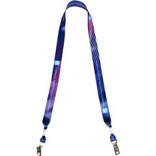 aerial view a custom 3/4 heavy weight satin lanyard with double bulldog clips, image 1 of 2