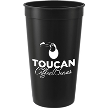 aerial view a black solid 32oz recycled stadium cup, image 1 of 3