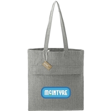 aerial view a dark gray recycled cotton herringbone tote w / zip pocket 7oz, image 1 of 7