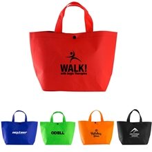 aerial view a group of non - woven snap lunch tote, image 1 of 2
