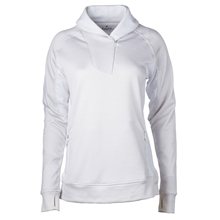 aerial view a heather beige ladies orion poly knit pullover, image 1 of 3