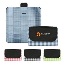 a group of gingham roll - up picnic blanket