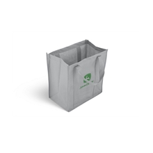 aerial view a gray small non - woven grocery tote bag, image 1 of 2