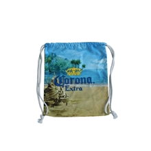aerial view a custom heavy weight suede drawstring backpack, image 1 of 2