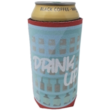 a white full color 16 oz tall boy can cooler
