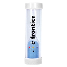 aerial view a blue 5 minute sand timer with suction cup, image 1 of 7