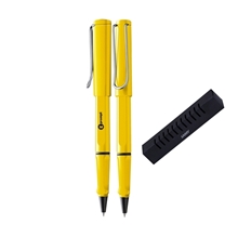 a yellow lamy safari yellow plastic cap - off rollerball pen w / ergonomic grip