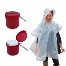 a group of disposable poncho in case with clip