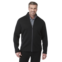 aerial view a black (995) mens darnell eco knit full zip sweater, image 1 of 9