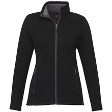 aerial view a black (995) womens darnell eco knit full zip sweater, image 1 of 4