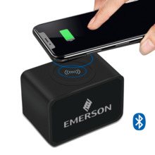 aerial view a group of argand 3- in -1 bluetooth speaker, power bank and wireless charger, image 1 of 2