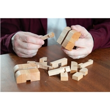 a group of wooden rhombus puzzle