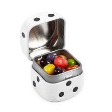aerial view a white roll the dice tin - jelly belly(r), image 1 of 2
