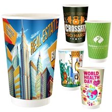 a group of 16 oz dual wall full color paper cup