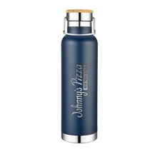 aerial view a blue 22 oz double wall stainless steel bottle, image 1 of 3