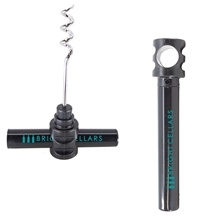 aerial view a black pocket style wine / champagne corkscrew opener, image 1 of 2