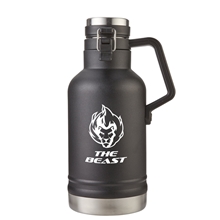 aerial view a matte black 64 oz the beast double wall stainless steel growler, image 1 of 6