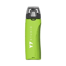 aerial view a lime green custom 24 oz thermos(r) hydration bottle made with tritan(tm) and rotating intake meter, image 1 of 3