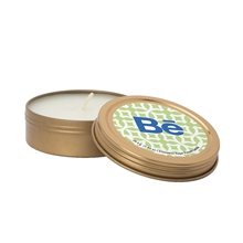 a cinnamon sugar candle scent & gold tin custom 2 oz scented candle in screw - top metal tin